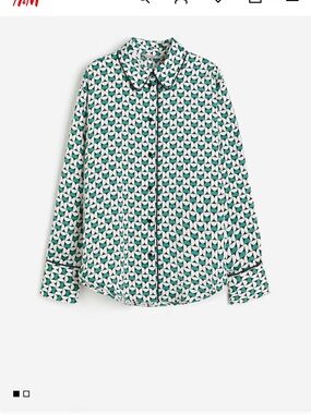 H&M Women’s geometric Print Long-Sleeve Shirt - Green/White
